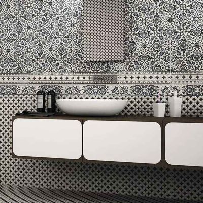 Orly Black Pattern Satin Porcelain Tile 44.2x44.2cm - Alternative Image