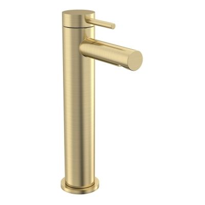 Anthem Brushed Brass Tall Basin Mixer Tap  with Click Waste