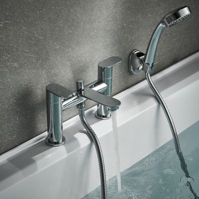 Arch Chrome Deck-Mounted Bath Mixer Tap with Shower Handset - Alternative Image