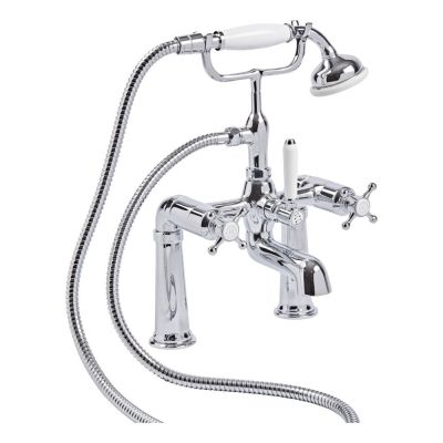 Ashmore Chrome Pillar-Mounted Bath Mixer Tap with Shower Handset