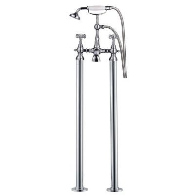 Duke Chrome Brass Freestanding Bath Filler Tap with Shower Mixer Handset