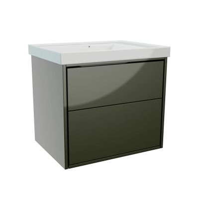 Erla 60cm Wall-Hung Twin Drawer Vanity Unit Green