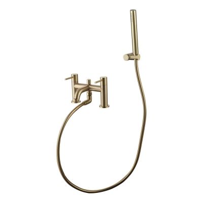 Giro Brushed Brass Bath Filler Tap With Shower Mixer Handset