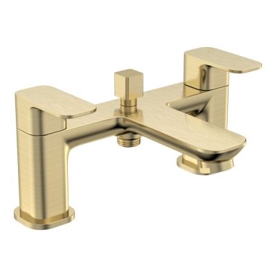 Haze Brushed Brass Deck-Mounted Bath Mixer Tap with Shower Handset