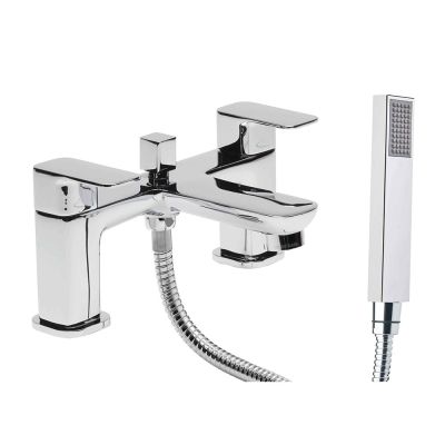 Haze Chrome Deck-Mounted Bath Mixer Tap with Shower Handset