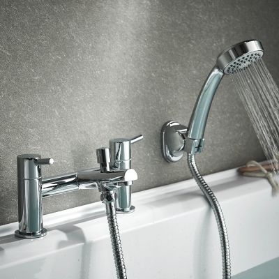 Jet Chrome Deck-Mounted Bath Mixer Tap with Shower Handset - Alternative Image