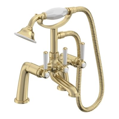 Lansdown Brushed Brass Deck-Mounted Bath Mixer Tap with Shower Handset
