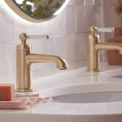 Lansdown Brushed Brass Mono Basin Mixer Tap with Click Waste - Alternative Image