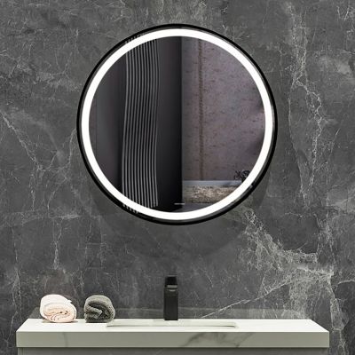 Liona Matt Black Illuminated Round Mirror 60cm - Alternative Image