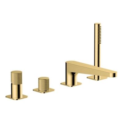 RAK-Amalfi Brushed Gold 4-Hole Deck-Mounted Bath Mixer Tap with Shower Handset