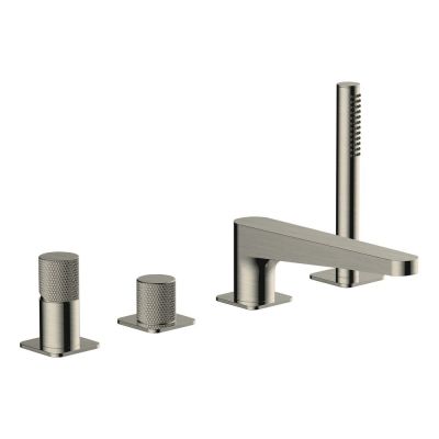 Amalfi Brushed Nickel 4-Hole Deck-Mounted Bath Mixer Tap with Shower Handset