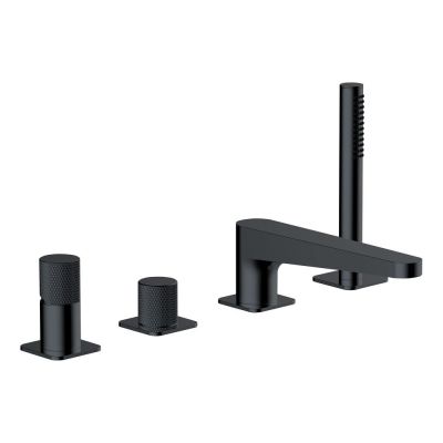 Amalfi Matt Black 4-Hole Deck-Mounted Bath Mixer Tap with Shower Handset