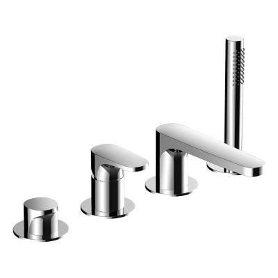 Portofino Chrome 4-Hole Deck-Mounted Bath Mixer Tap with Shower Handset