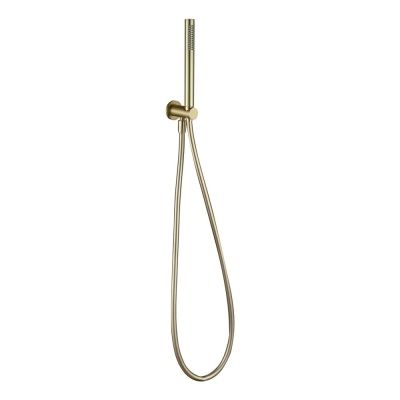 Round Brushed Brass Outlet and Parking Bracket with Shower Handset and Hose