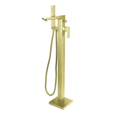 Saldo Brushed Brass Freestanding Bath Mixer Tap with Shower Handset
