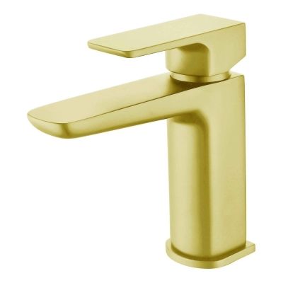 Saldo Brushed Brass Mini Mono Basin Mixer Tap with Waste