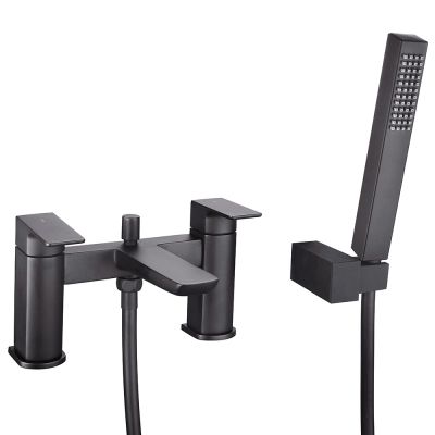 Saldo Gunmetal Grey Deck-Mounted Bath Mixer Tap with Shower Handset