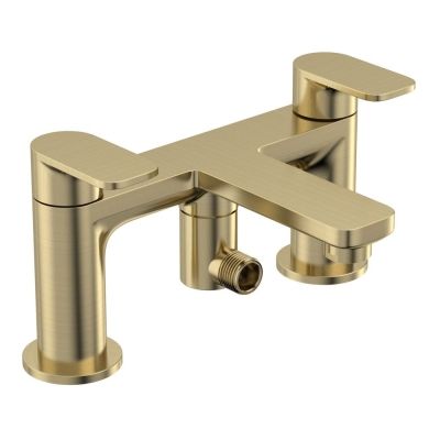 Savour Brushed Brass Deck-Mounted Bath Mixer Tap with Shower Handset