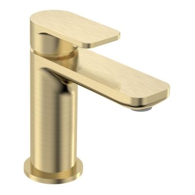 Savour Brushed Brass Mini Basin Mixer Tap with Click Waste