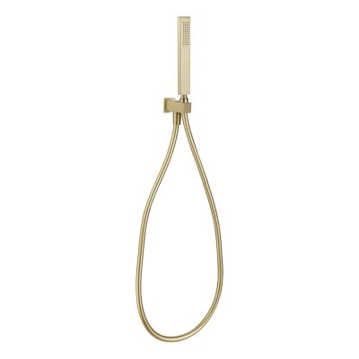 Square Brushed Brass Outlet and Parking Bracket with Shower Handset and Hose
