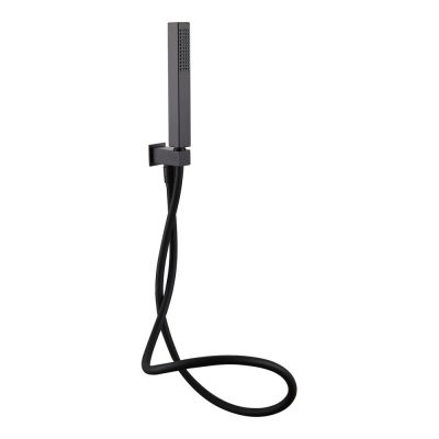 Square Matt Black Outlet and Parking Bracket with Shower Handset and Hose