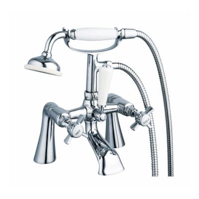 Time Traditional Chrome Deck-Mounted Bath Mixer Tap with Shower Handset