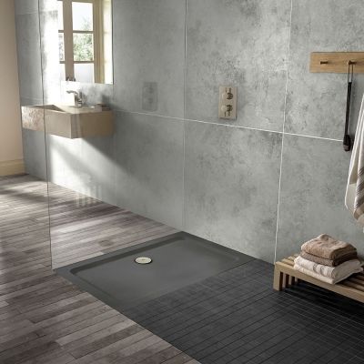 Lusino Slate Curve Waste 3D Effect Quadrant Shower Tray 90x90cm - Alternative Image
