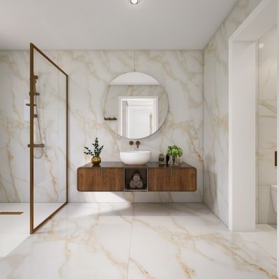Alex Calacatta Marble-Effect Polished Porcelain Tile 240x120cm - Alternative Image