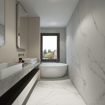 Statuario Belgia Marble-Effect Matt Porcelain Tile 240x120cm - Alternative Image