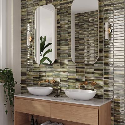 Borealis Green Décor Gloss Ceramic Tile 30x15cm - Alternative Image