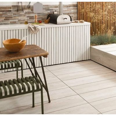 Outdoor Riverwood Pearl Wood-Effect Matt Porcelain Tile 120x30cm - Alternative Image