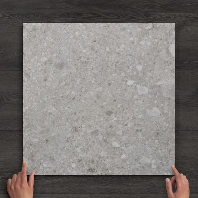 Cippo Silver Terrazzo-Effect Matt Porcelain Tile 60x60cm