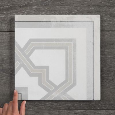 Grey Angle Corner Pattern Matt Porcelain Tile 18.7x18.7cm