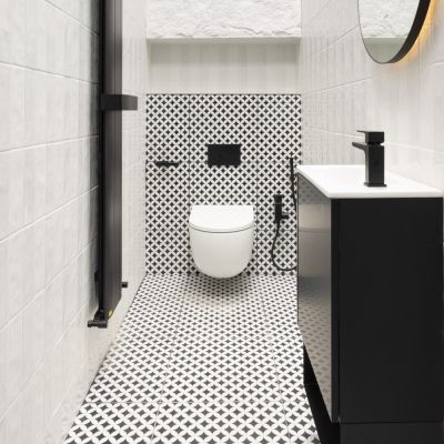 Orly Black Pattern Satin Porcelain Tile 44.2x44.2cm - Alternative Image