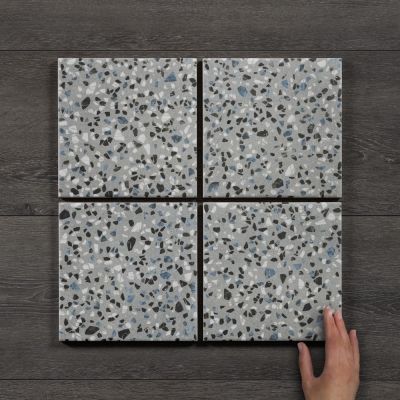 Grey Terrazzo-Effect Matt Porcelain Tile 20x20cm