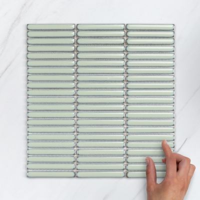 Sage Green Kit Kat Gloss Porcelain Mosaic Tile 28.4x29.8cm