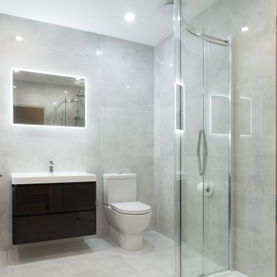 Arkana Bianco Concrete-Effect Polished Porcelain Tile 120x60cm - Alternative Image