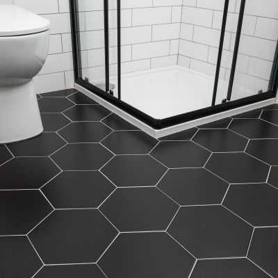 Hexagon Basic Black Porcelain Tile 25x22cm - Alternative Image
