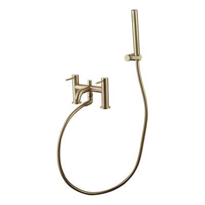 Giro Brushed Brass Deck-Mounted Bath Mixer Tap with Shower Handset