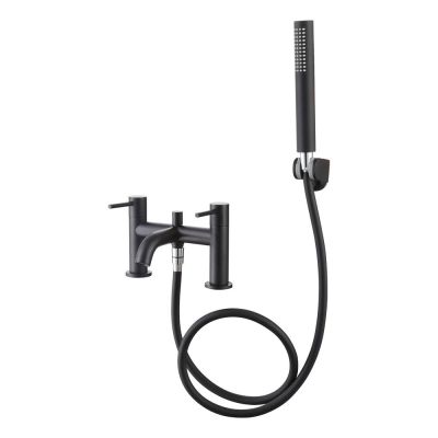 Giro Matt Black Deck-Mounted Bath Mixer Tap with Shower Handset