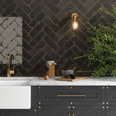Metro Alma Negro Gloss Porcelain Wall Tile 30x10cm - Alternative Image