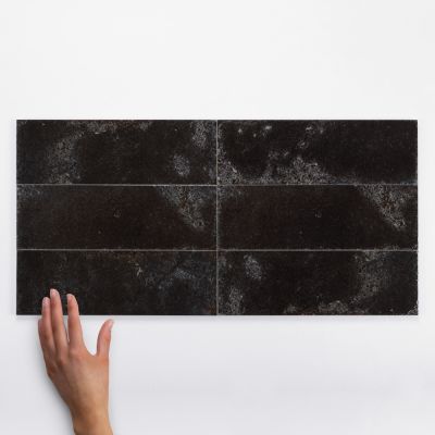 Metro Alma Negro Gloss Porcelain Wall Tile 30x10cm