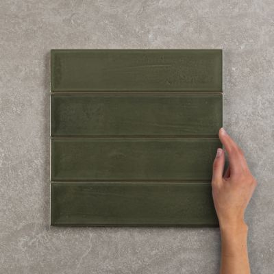 Nara Oliva Gloss Ceramic Wall Tile 30x7.5cm