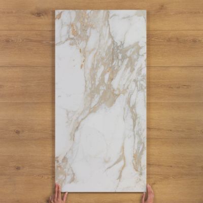 Calacatta Oro Marble-Effect Polished Porcelain Tile 120x60cm