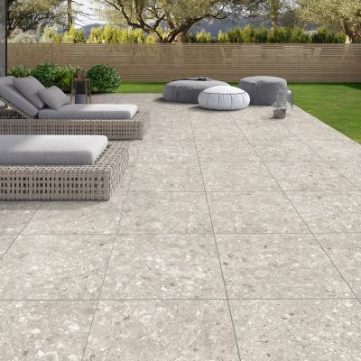 Outdoor White Terazzo-Effect Matt Porcelain Tile 60x60cm - Alternative Image