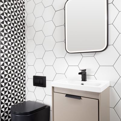Hexagon Basic White Porcelain Tile 25X22cm - Alternative Image