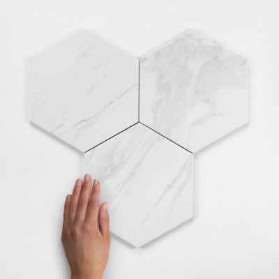 Hexagon Carrara Porcelain Tile 25x22cm