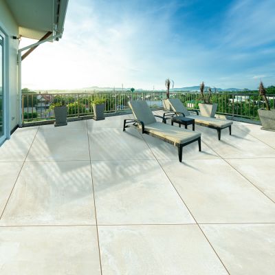 Outdoor Pluto Crema Light Concrete-Effect Matt Porcelain Tile 120x60cm - Alternative Image
