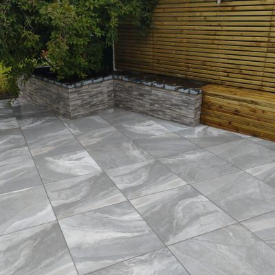 Outdoor Volga Grey Marble-Effect Matt Porcelain Tile 60x60cm - Alternative Image