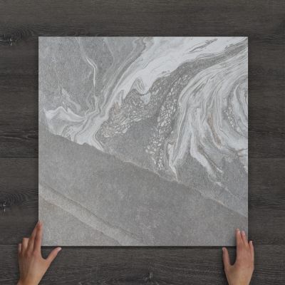 Outdoor Volga Grey Marble-Effect Matt Porcelain Tile 60x60cm